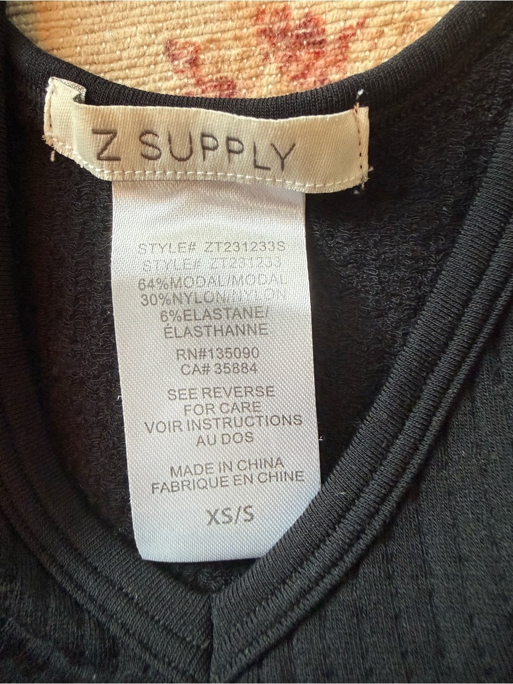 Z Supply Black Ribbed V-Neck Cropped Tank Top XS/S